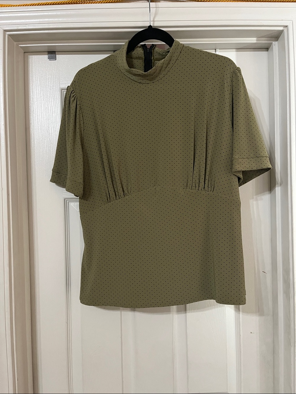 Mock-Neck Olive Green Short Sleeve Blouse